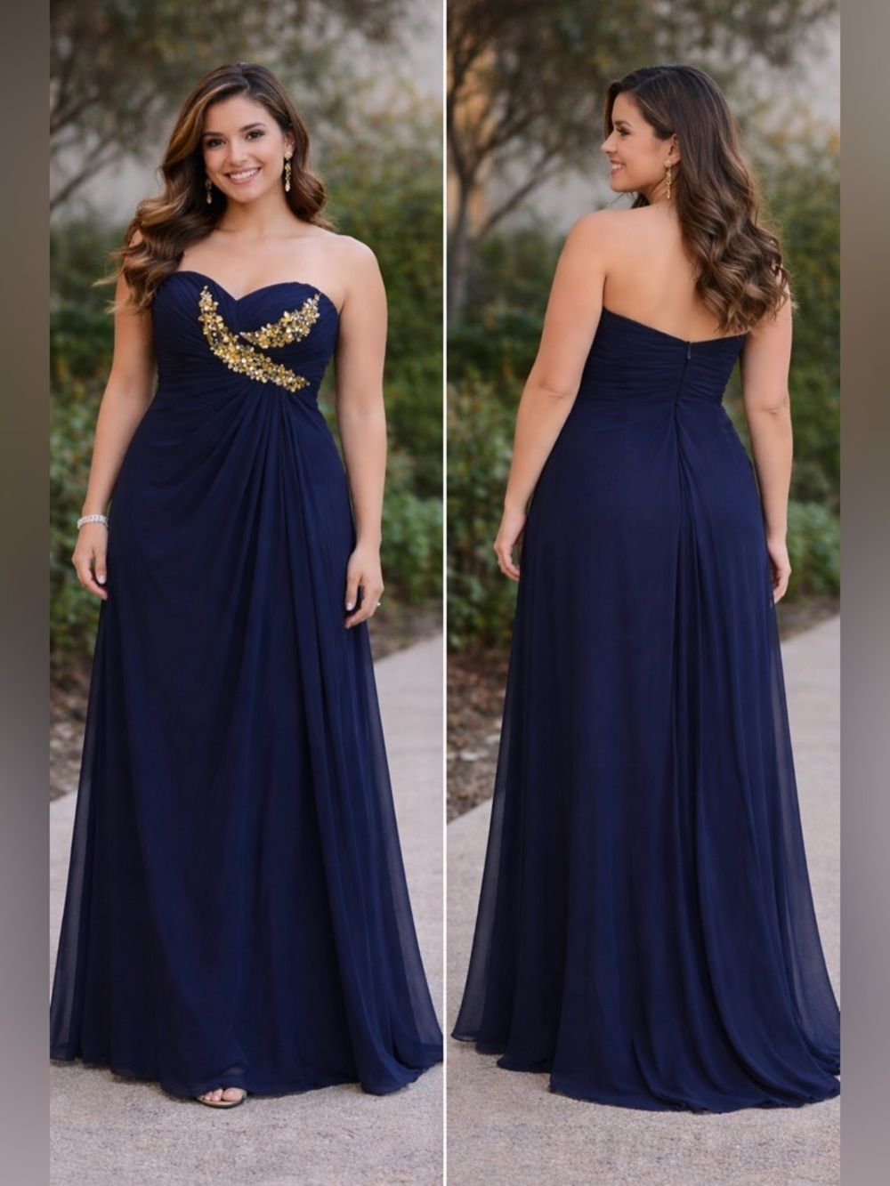 Gail Garrison Strapless Navy Embellished Evening Gown NWT Size 12 Prom Formal
